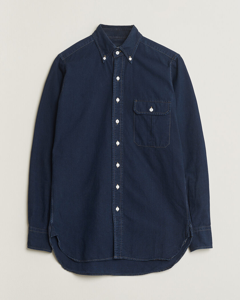 Pre-owned Drake's The American Flap B.O Oxford Shirt Navy 15,5(39 - M) – Blå