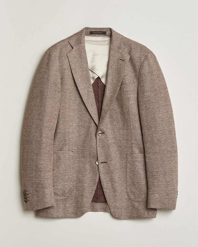 Pre-owned Oscar Jacobson Egel Patch Herringbone Linen Blazer Brown 50 – Brun