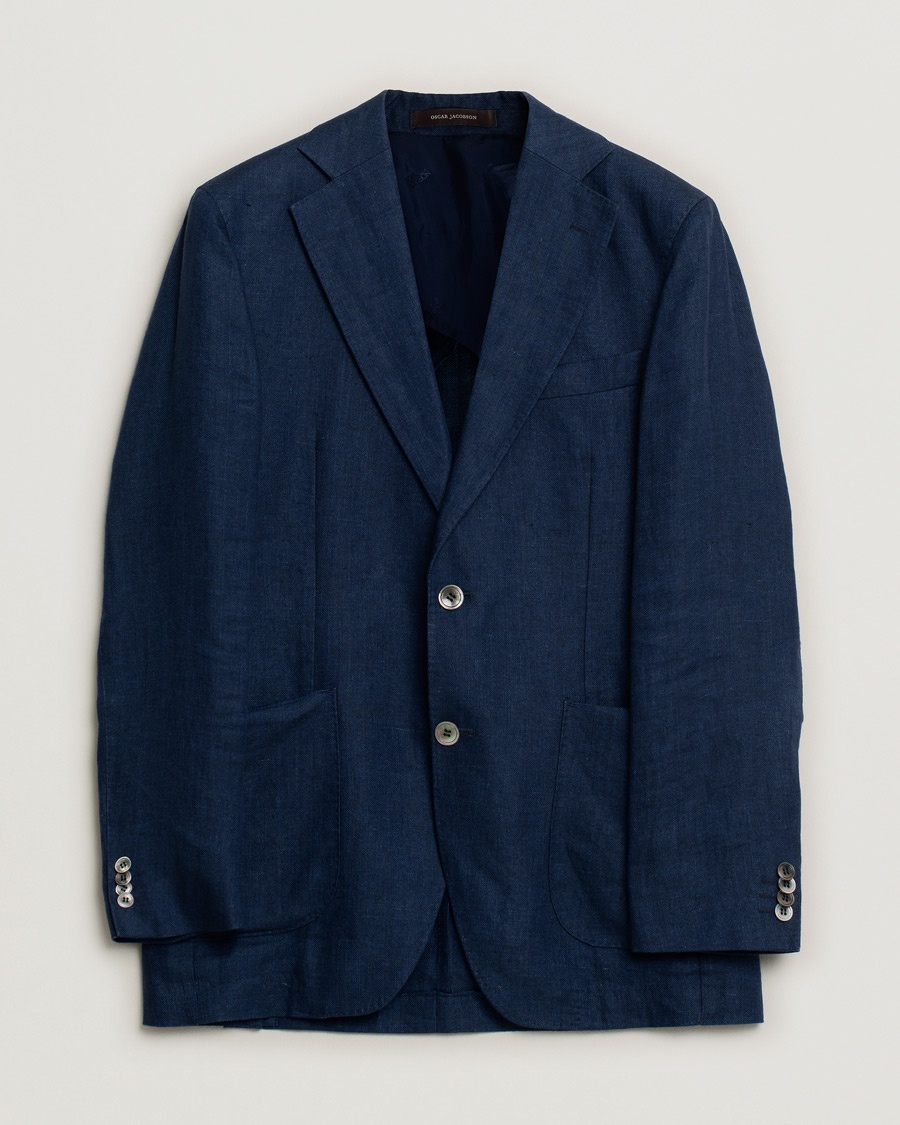 Pre-owned Oscar Jacobson Ferry Linen Patch Pocket Blazer Navy 46 – Blå