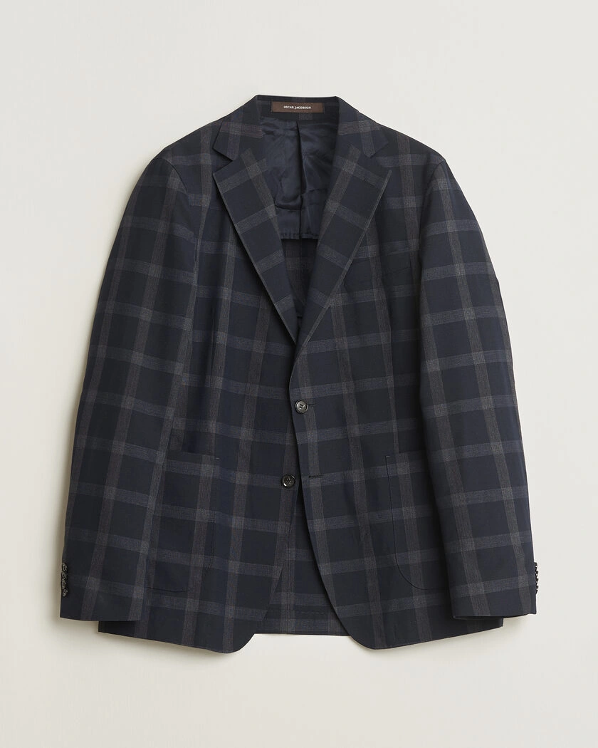 Pre-owned Oscar Jacobson Epic Checked Wool Blazer Blue 52 – Blå