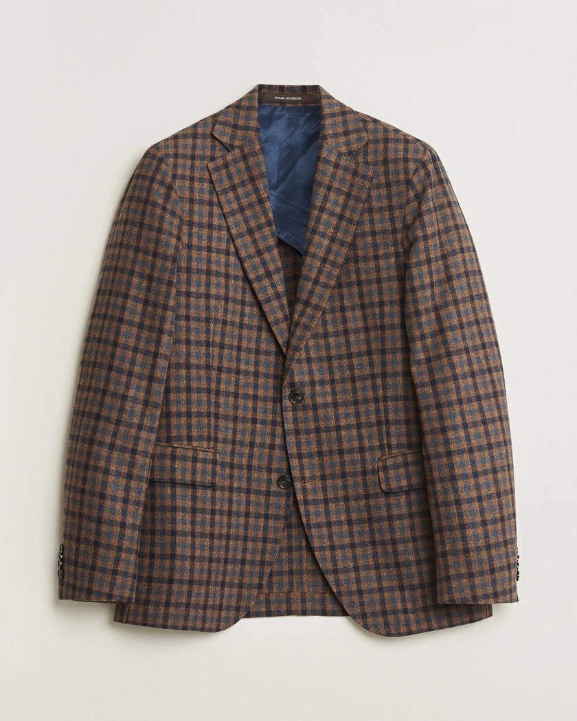 Pre-owned Oscar Jacobson Egel Checked Wool Blazer Brown 50 – Brun