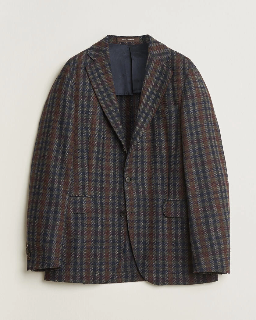 Pre-owned Oscar Jacobson Evens Checked Wool Blazer Blue 50 – Blå