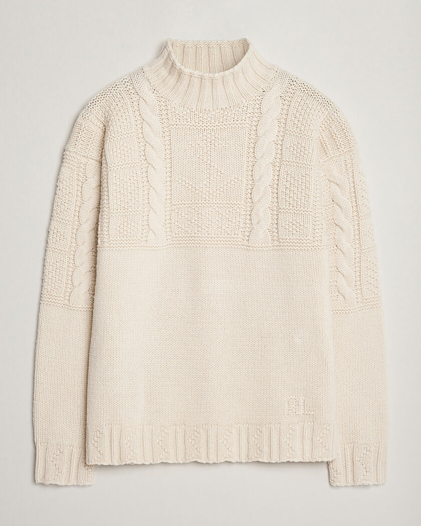 Pre-owned Polo Ralph Lauren Wool Knitted Aran Rollneck Cream M