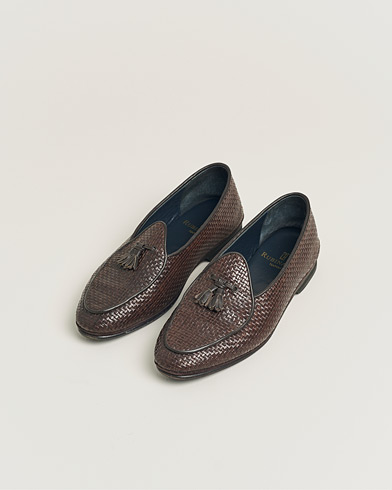 Rubinacci Marphy Woven Dark Brown Leather Tassel Loafers 41 – Brun
