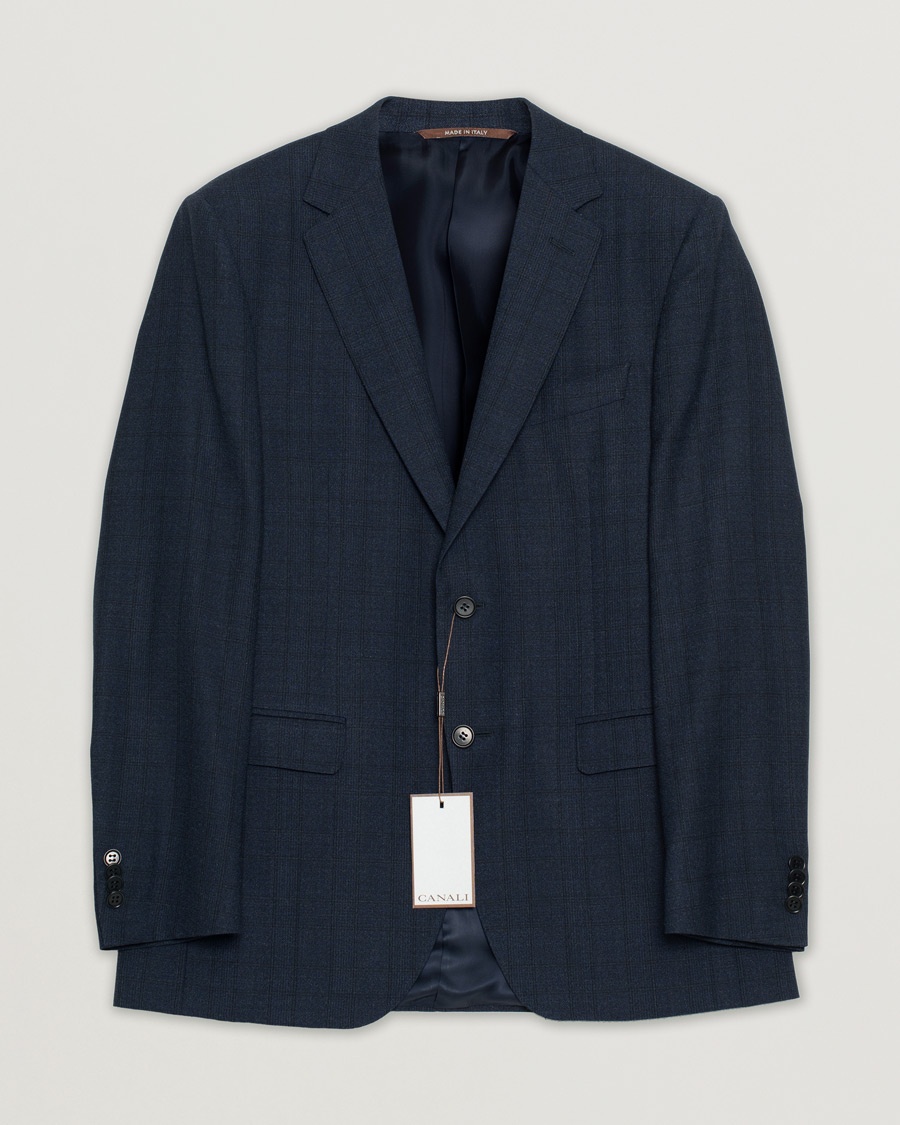 Pre-owned Canali Checked Wool Blazer Navy 50 – Blå