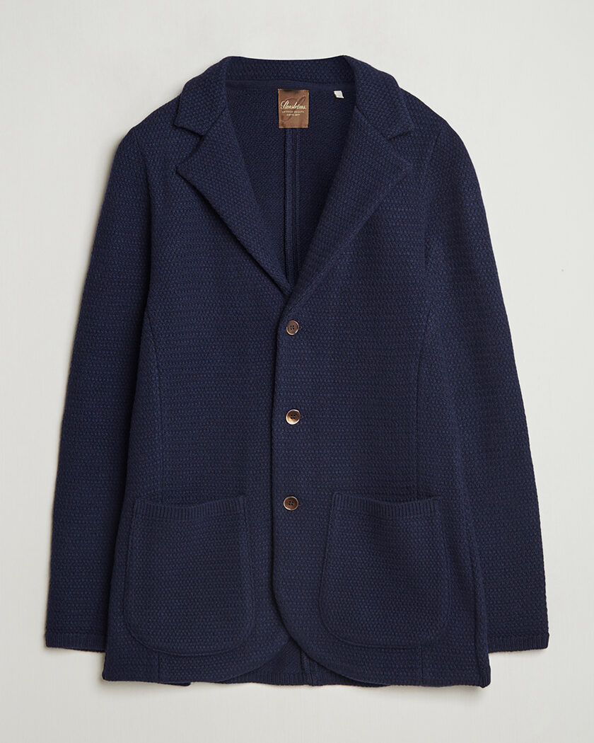 Pre-owned Stenströms Knitted Textured Merino Wool Blazer Navy M