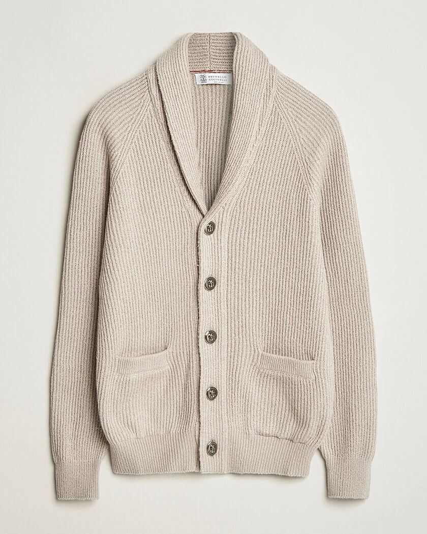 Brunello Cucinelli Heavy Rib Shawl Cardigan Beige 52 – Beige