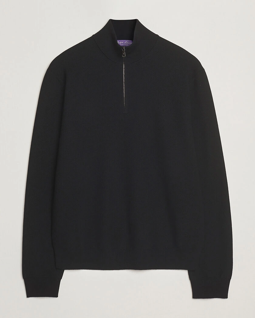 Ralph Lauren Purple Label Wool Pique Half Zip Polo Black L – Svart