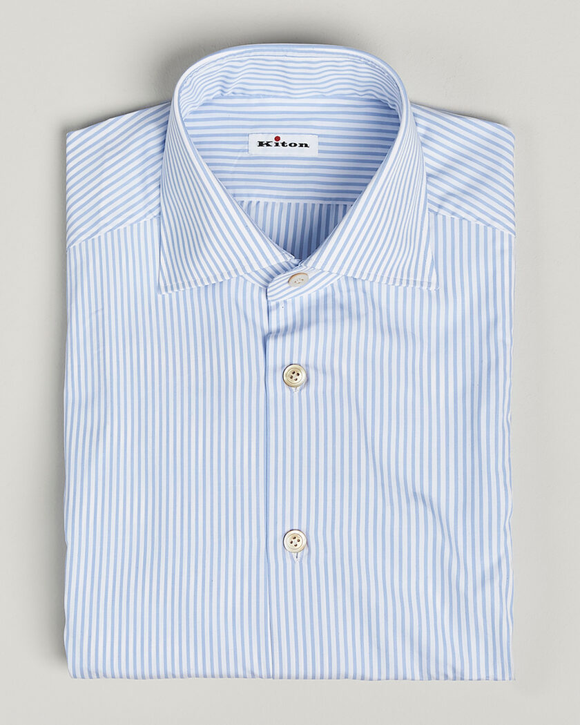 Pre-owned Kiton Cotton Dress Shirt Light Blue Stripe 38 - S – Blå