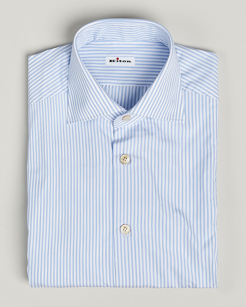 Pre-owned Kiton Cotton Dress Shirt Light Blue Stripe 40 - M – Blå