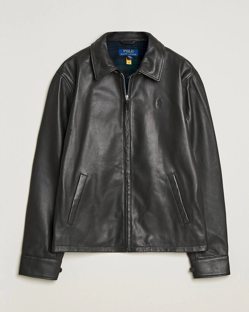 Pre-owned Polo Ralph Lauren Maxwell Windbreaker Leather Jacket Polo Black L – Svart