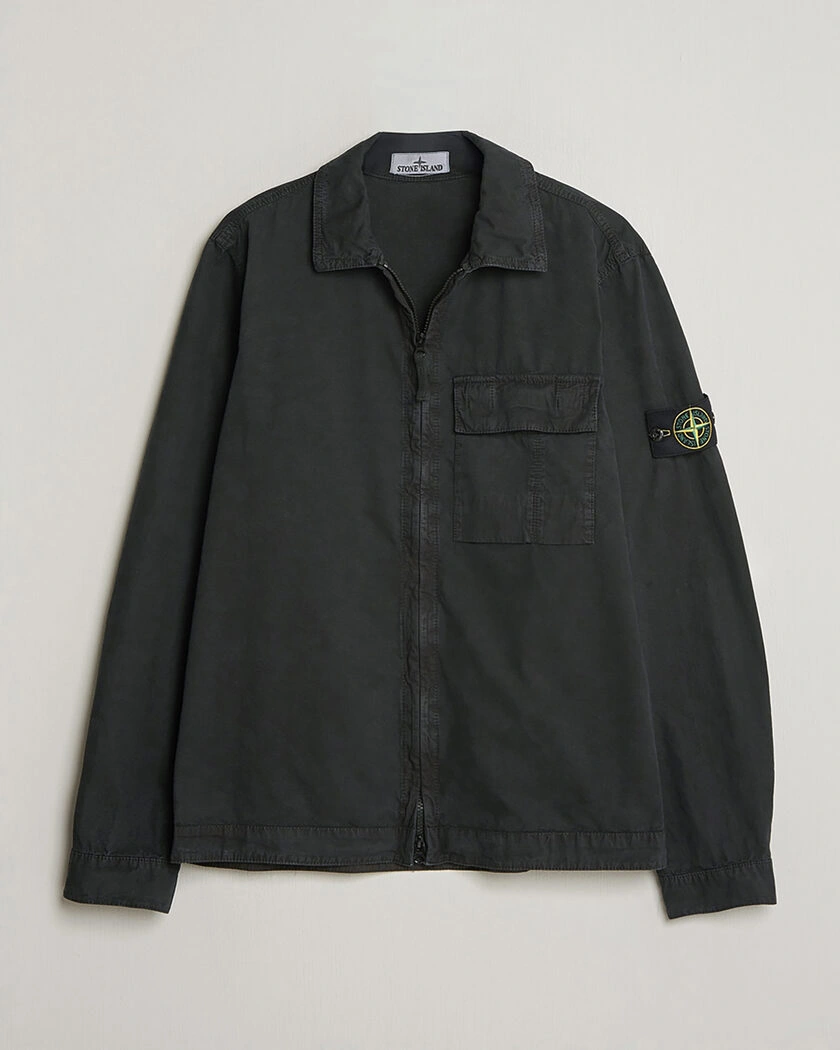 Pre-owned Stone Island Brushed Cotton Canvas Zip Overshirt Black S – Svart