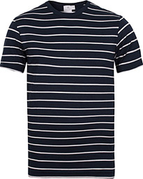  Thin Stripe Crew Neck Tee Navy Melange/White