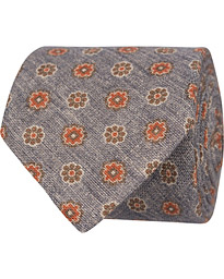  Printed Flower Linen 8 cm Tie Blue