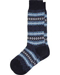  Fenton Fair Isle Cashmere Sock Navy