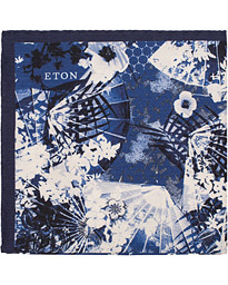  Printed Flower Cotton/Silk Pocket Square Blue