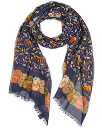  Cotton/Modal Elephant & Flower Print Scarf Navy