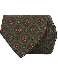  Silk Medallion Navy Tip 8 cm Tie Olive