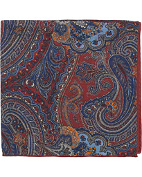  Wool Printed Paisley Pocket Square Wine Red