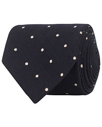  Wool/Silk Woven Polka Dot 8 cm Tie Navy