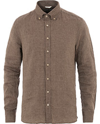  Slimline Button Down Linen Shirt Brown