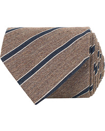  Cotton/Silk Melange Striped 8 cm Tie Brown/Navy