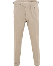  Double Pleated Linen Cotton Trousers Beige