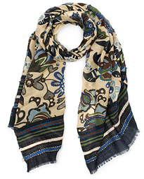  Flower Printed Wool Scarf Ivory