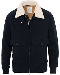  Cashmere Blend Shearling Collar Jacket Navy