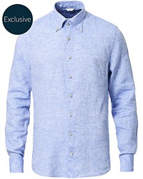  Slimline Button Down Linen Shirt Light Blue