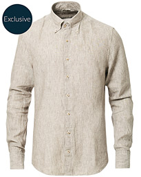  Slimline Button Down Linen Shirt Beige