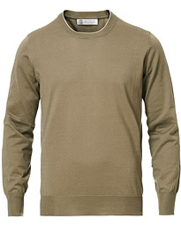  Crew Neck Cotton Contrast Pullover Olive Green