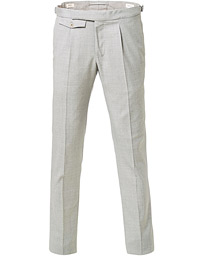  Slim Fit Pleated Super 100's Wool Trousers Light Grey