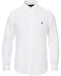  Slim Fit Linen Button Down Shirt White