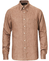  Slim Fit Linen Button Down Shirt Light Brown