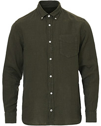  Levon Linen Button Down Shirt Army Green