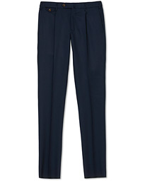  Gentleman Fit Pleated Wool Trousers Navy Blue