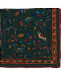  Printed Wool/Silk Songbird Pocket Square Green