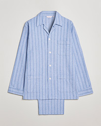  Brushed Cotton Flannel Striped Pyjama Set Blue