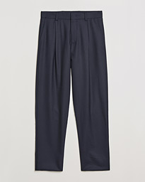  Tapered Pleated Flannel Trousers Navy