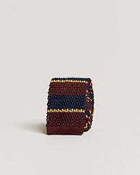  Knitted Striped Tie Wine/Navy/Gold
