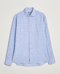  Fitted Body Cut Away Linen Shirt Blue