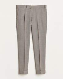  Slim Fit Pleated Soft Wool Trousers Beige