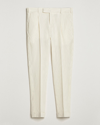  Slim Fit Pleated Wool Seersucker Trousers Off White