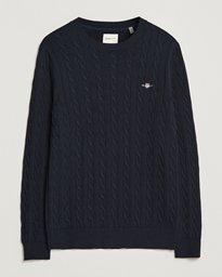  Cotton Cable Crew Neck Pullover Evening Blue
