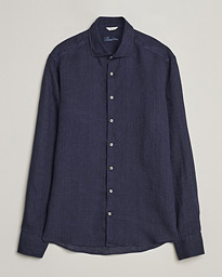  Slimline Cut Away Linen Shirt Navy