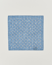  Linen Printed Flower Pocket Square Blue