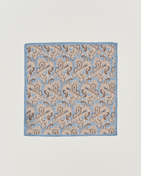  Linen Printed Large Paisley Pocket Square Blue