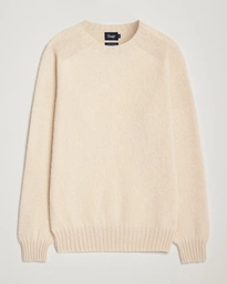 Drake's Brushed Shetland Crew Ecru
