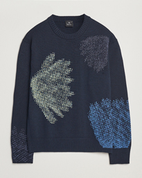  Flower Printed Knitted Crew Neck Navy